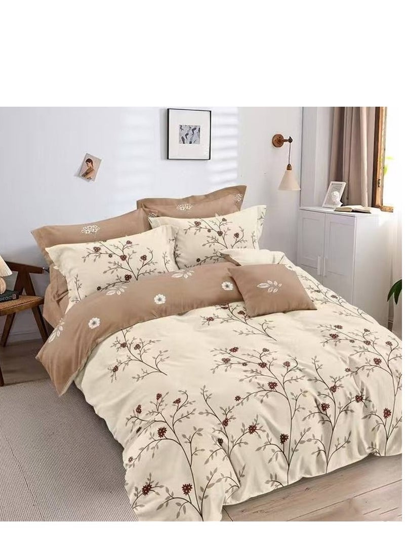 طقم غطاء لحاف كينج من 6 قطع بتصميم أوراق نباتية، طقم فراش ناعم وجيد التهوية مع ملاءة سرير ملائمة وأغطية وسائد