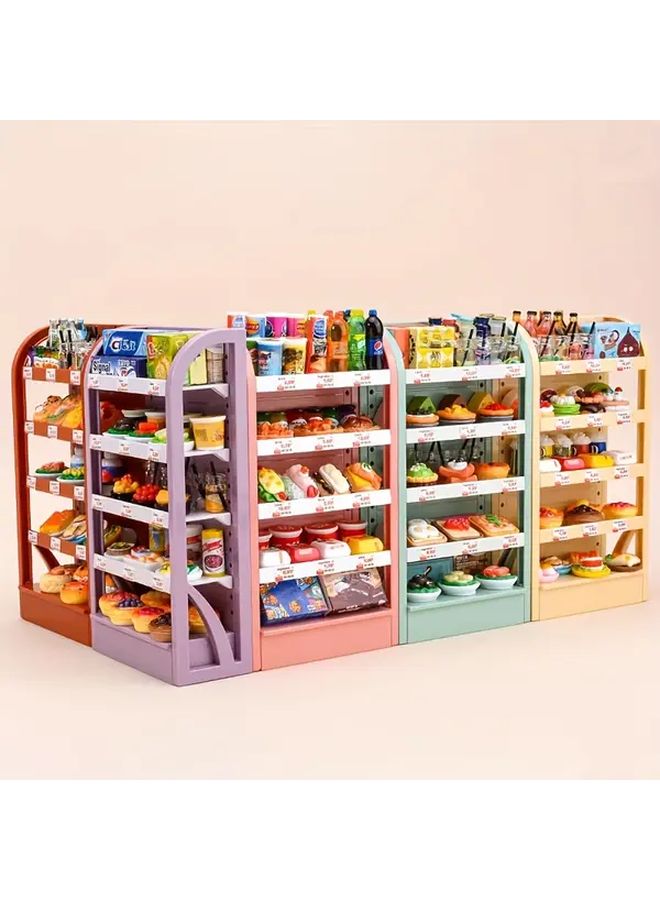 Miniature Supermarket Scene Brown Shelf With 20 Random Food Models Dollhouse Accessories - Image 1