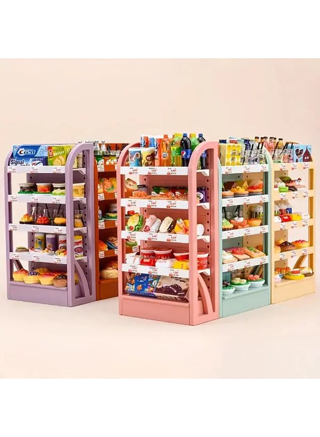 Miniature Supermarket Scene Brown Shelf With 20 Random Food Models Dollhouse Accessories - Image 2
