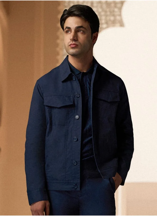 Iconic Iconic Solid Button Through Shacket with Long Sleeves and Flap Pockets