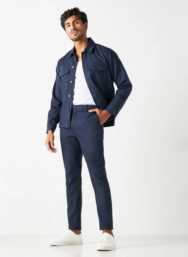 Iconic Iconic Solid Button Through Shacket with Long Sleeves and Flap Pockets