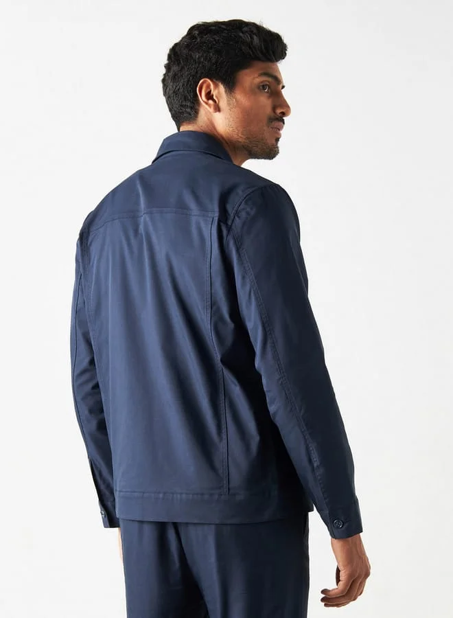 Iconic Iconic Solid Button Through Shacket with Long Sleeves and Flap Pockets
