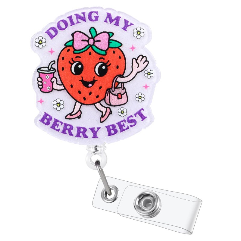 BVIIE Doing My Berry Best Cute Strawberry Badge Reel  Retractable Id Card Badge Holders  Healthcare Worker Badge Clip For Rn Ma Pediatric Nurse Doctor Nursing Student Ambulatory Care Pt Ot Therapists Hr - Image 1