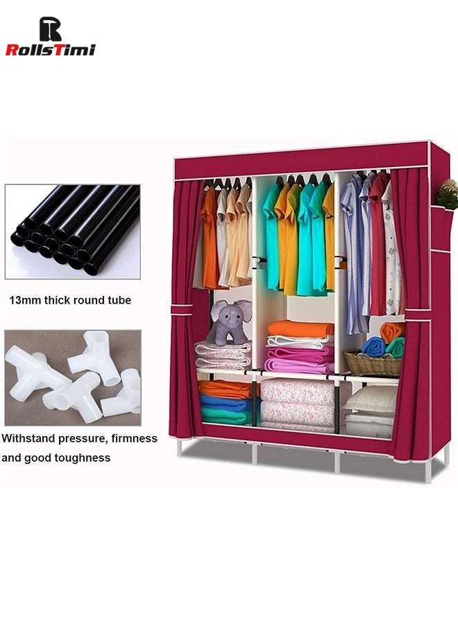RollsTimi  Portable Wardrobe Cloth Wardrobe Wardrobe Bedroom Double Simple Steel Frame Ox Cloth Fabric Folding Student Dust Cloth - Image 3