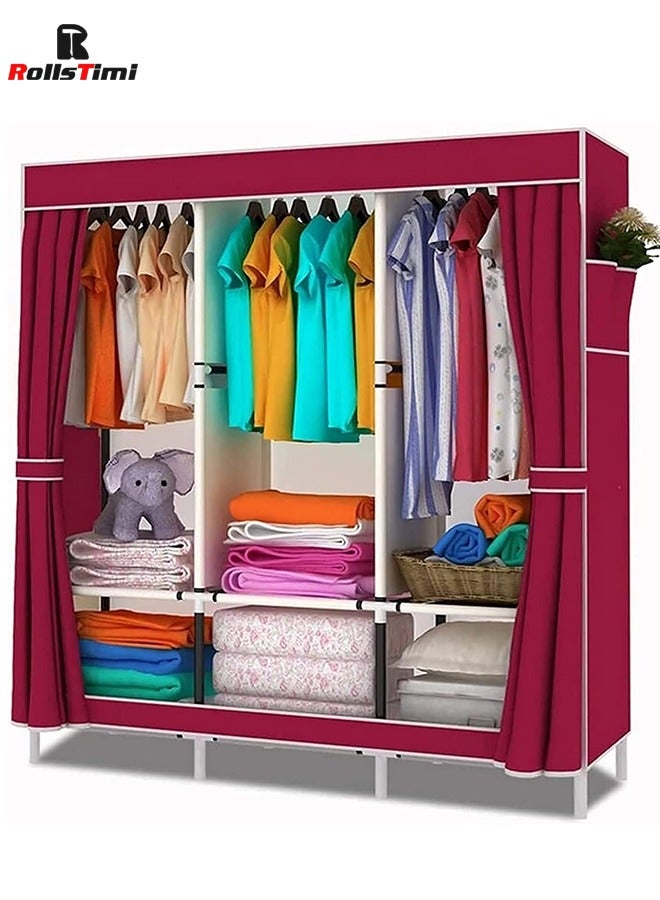 RollsTimi  Portable Wardrobe Cloth Wardrobe Wardrobe Bedroom Double Simple Steel Frame Ox Cloth Fabric Folding Student Dust Cloth - Image 1