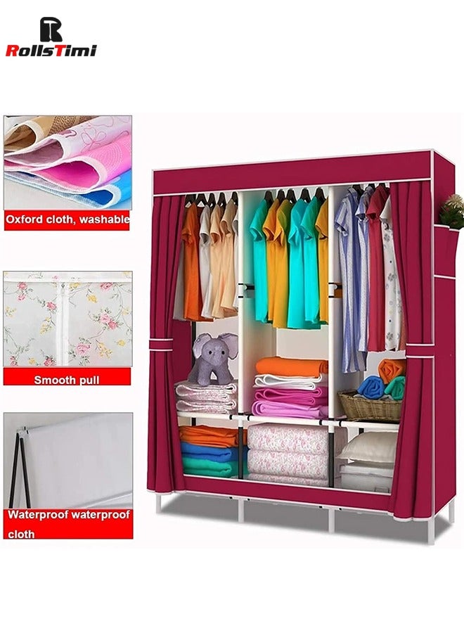 RollsTimi  Portable Wardrobe Cloth Wardrobe Wardrobe Bedroom Double Simple Steel Frame Ox Cloth Fabric Folding Student Dust Cloth - Image 2