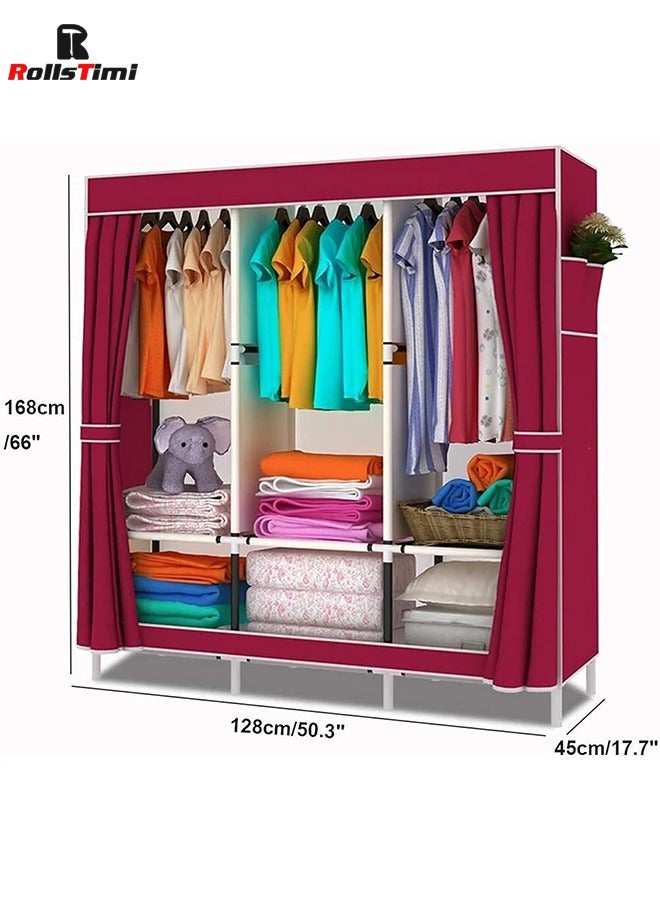 RollsTimi  Portable Wardrobe Cloth Wardrobe Wardrobe Bedroom Double Simple Steel Frame Ox Cloth Fabric Folding Student Dust Cloth - Image 5