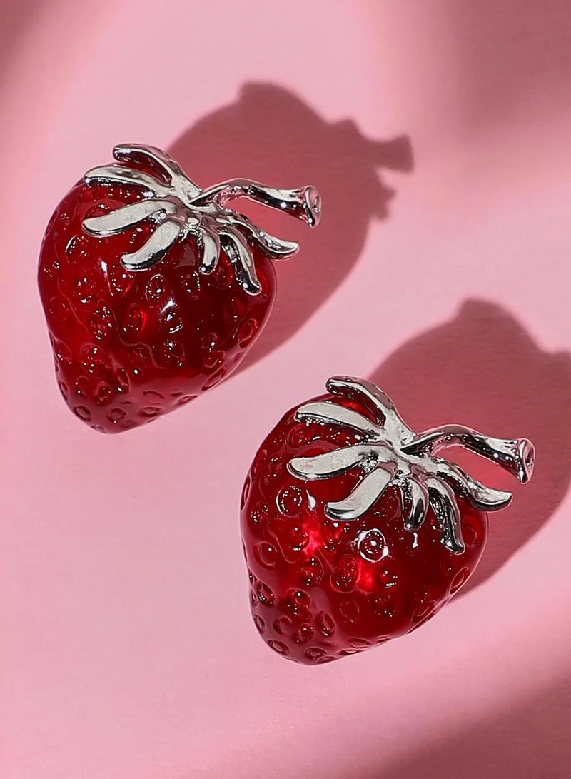 SOHI Women The Strawberry Stud Earrings | Berry Red & Metallic Silver Colour | One-Size | Metallic Acrylic & Alloy Material | Push Back Closure | Earrings For Casual & Evening Wear