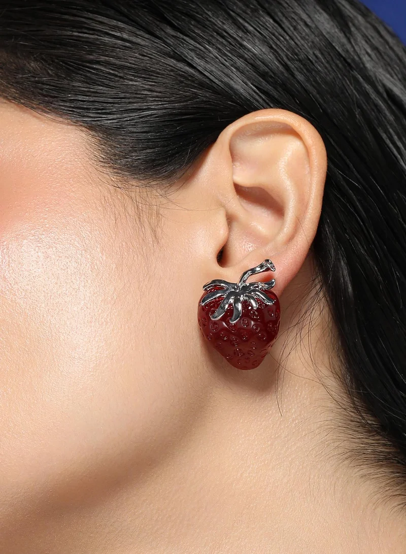 SOHI Women The Strawberry Stud Earrings | Berry Red & Metallic Silver Colour | One-Size | Metallic Acrylic & Alloy Material | Push Back Closure | Earrings For Casual & Evening Wear