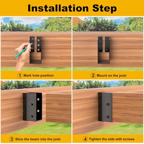 FMhotu Concealed-Flange Joist Bracket (12 Pack), 2"x4" Outdoor Concealed Mount Light Joist Hanger with Screws, Q235B Steel Powder Coated for Beam, Swing, Handrail, Fence - Image 4