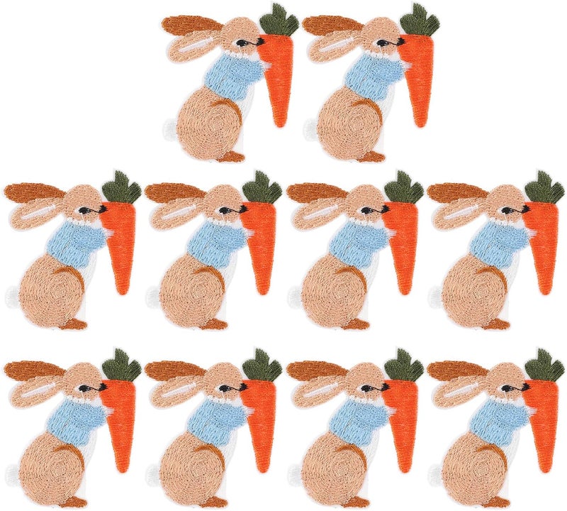 Iron Patches Bunny Pattern Easter Theme 10pcs Set, Polyester Embroidered Fabric Patches for Clothes DIY Decorating Supplies, Kids Craft and Clothing Repair - Image 1