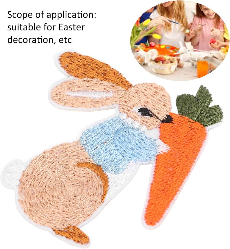 Iron Patches Bunny Pattern Easter Theme 10pcs Set, Polyester Embroidered Fabric Patches for Clothes DIY Decorating Supplies, Kids Craft and Clothing Repair - Image 3