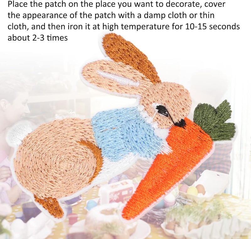 Iron Patches Bunny Pattern Easter Theme 10pcs Set, Polyester Embroidered Fabric Patches for Clothes DIY Decorating Supplies, Kids Craft and Clothing Repair - Image 4
