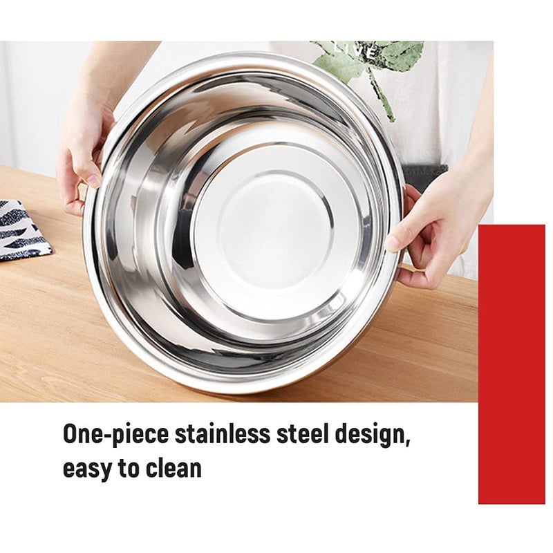 Snevad Stainless Steel Microporous Colander Bowl Set with Mixing Bowl Kitchen Strainer with Basin for Washing Vegetables Fruit Salad and Rice Pasta and for Draining Cooked Dishwasher Safe Plain - Image 3
