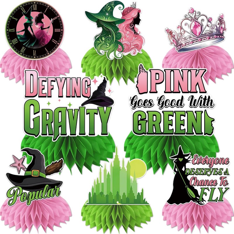 pekeng Witch Theme Party Decorations 8Pcs Pink and Green Party Honeycomb Centerpieces Witch Table Centerpieces Party Supplies Movie Birthday Party Decorations for Kids - Image 2