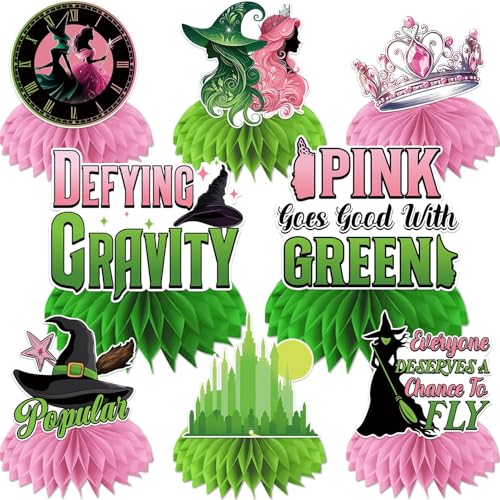 pekeng Witch Theme Party Decorations 8Pcs Pink and Green Party Honeycomb Centerpieces Witch Table Centerpieces Party Supplies Movie Birthday Party Decorations for Kids - Image 1