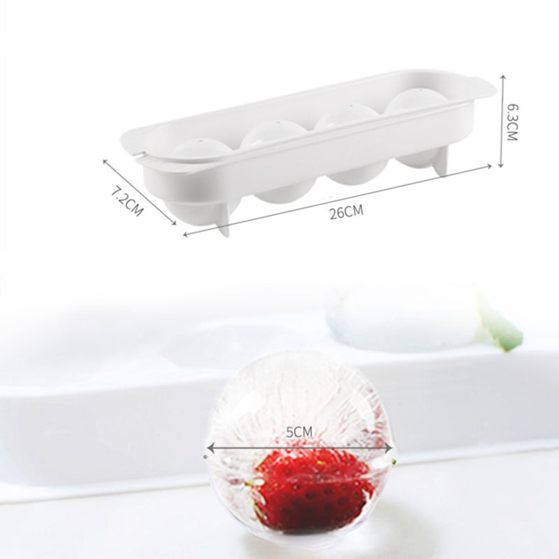 4 Cavities Round Ice Cube Tray Ice Mold Ball Shape Easy Pop Out Ice Cube Maker Jelly Cake Baking Mold with Removable Cover Lid - Image 2