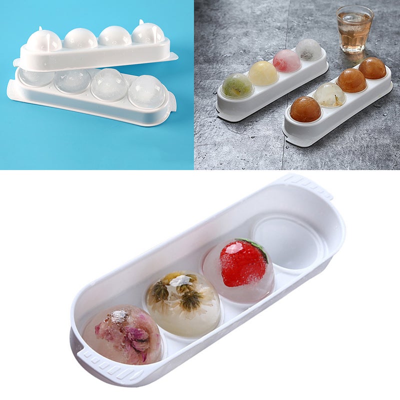 4 Cavities Round Ice Cube Tray Ice Mold Ball Shape Easy Pop Out Ice Cube Maker Jelly Cake Baking Mold with Removable Cover Lid - Image 4