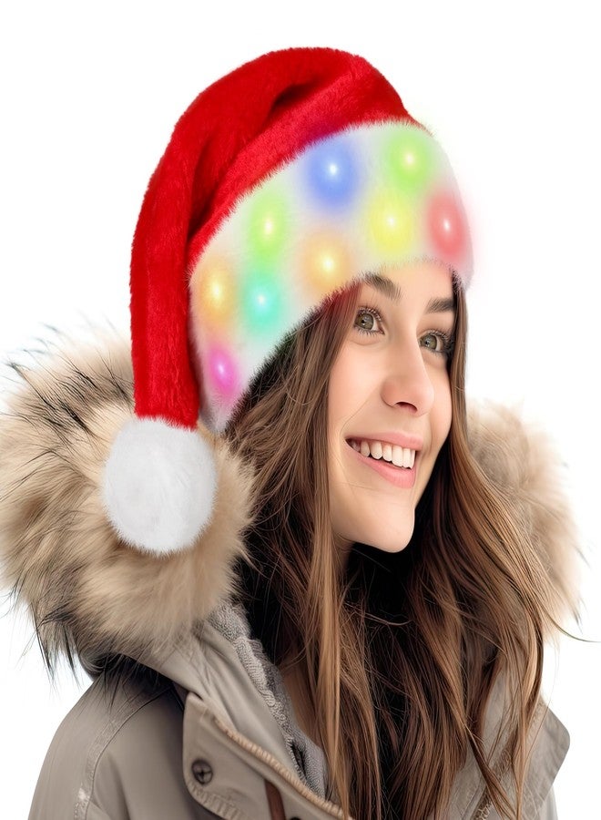 RELPOM Santa Hat Adult, Light Up Christmas Hats, Fluffy Fur Santa Claus Hats With LED Lights, Red Velvet Santa Hat For Men Women - Image 1