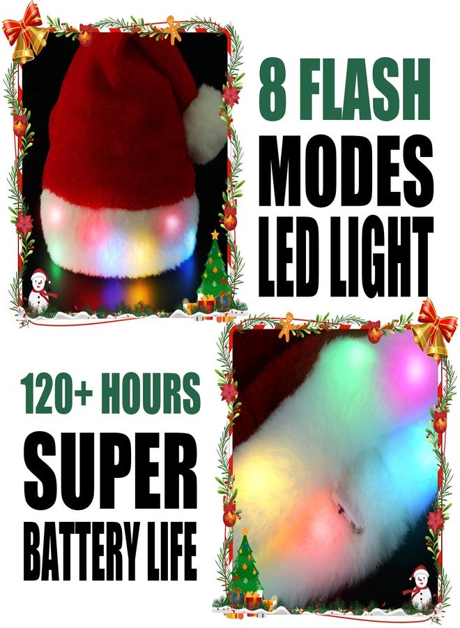 RELPOM Santa Hat Adult, Light Up Christmas Hats, Fluffy Fur Santa Claus Hats With LED Lights, Red Velvet Santa Hat For Men Women - Image 2