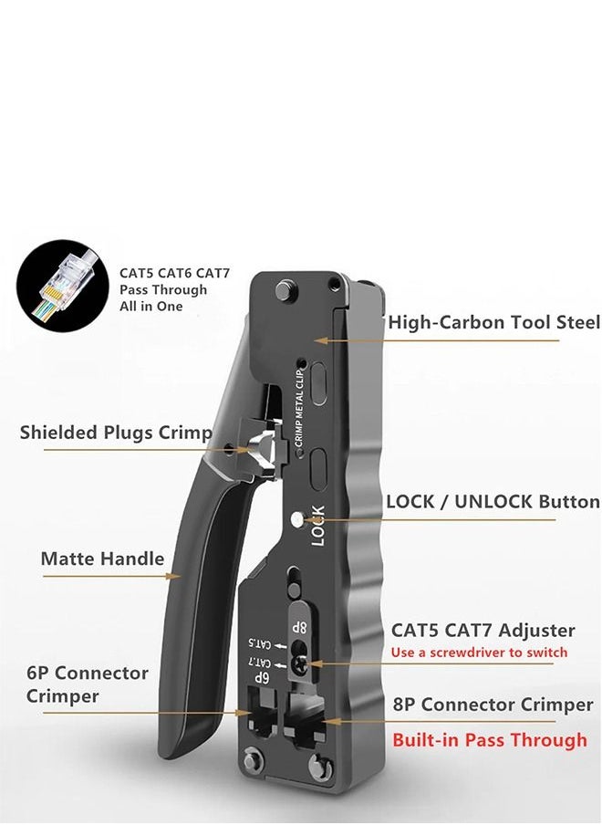 Generic - Cable Crimping Tool with Built-in Wire Cutter – RJ45 – CAT5 – CAT6 – CAT7 / HT-7088 - Image 1
