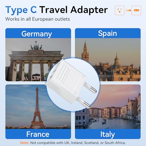 Unidapt 4 Pack European Travel Plug Adapter, Unidapt US to Europe Plug Adapter, European Adapter Type C Pin Adaptor, Outlet Converter America USA to Europe Italy Spain Germany France EU, Power Plug, White - Image 4