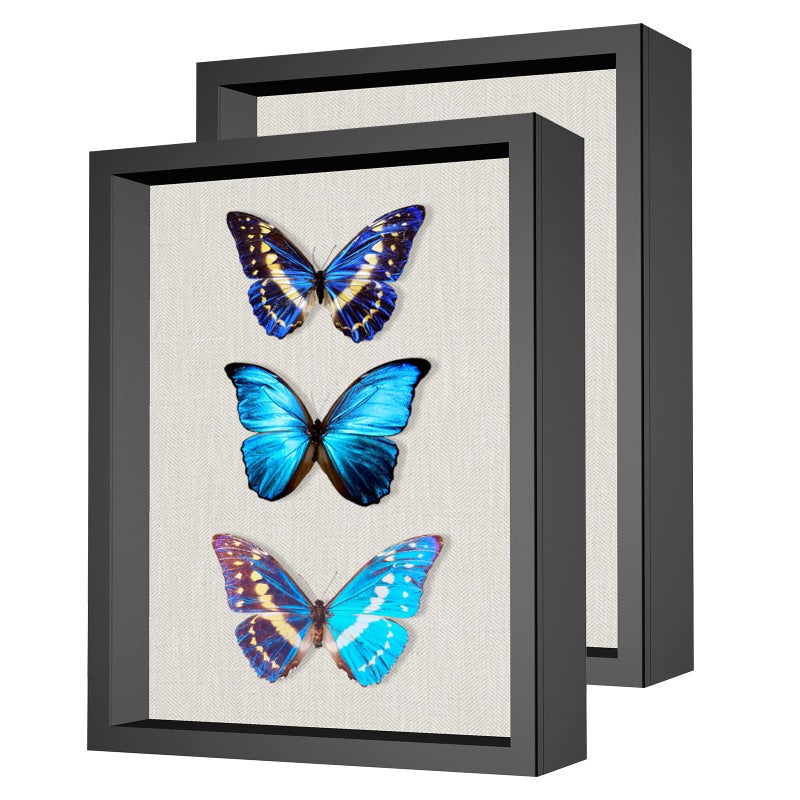 2 Packs 11x14 Shadow Box Frame with Linen Back - Sturdy Rustic Memory Display Case of Flower  Pictures  Medals and More  Black