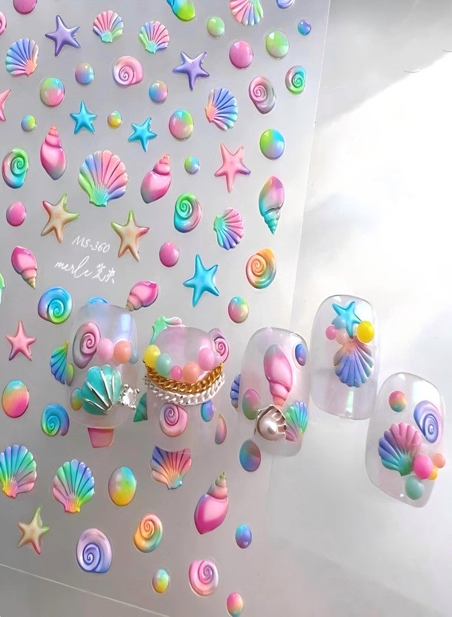 Dedyel Ocean Nail Art Stickers 5D Embossed Seashell Starfish Nail Stickers Summer Self Adhesive Nail Stickers for Women Girls DIY Manicure Decoration - Image 2