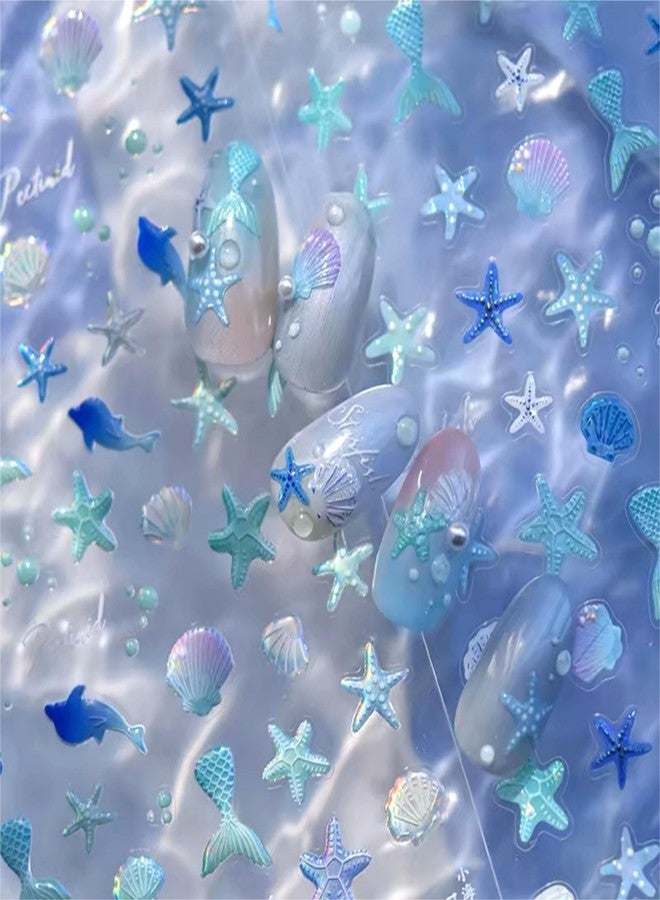 Dedyel Ocean Nail Art Stickers 5D Embossed Seashell Starfish Nail Stickers Summer Self Adhesive Nail Stickers for Women Girls DIY Manicure Decoration - Image 4