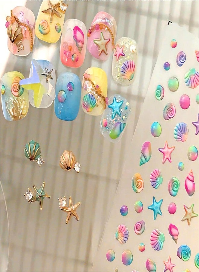 Dedyel Ocean Nail Art Stickers 5D Embossed Seashell Starfish Nail Stickers Summer Self Adhesive Nail Stickers for Women Girls DIY Manicure Decoration - Image 1