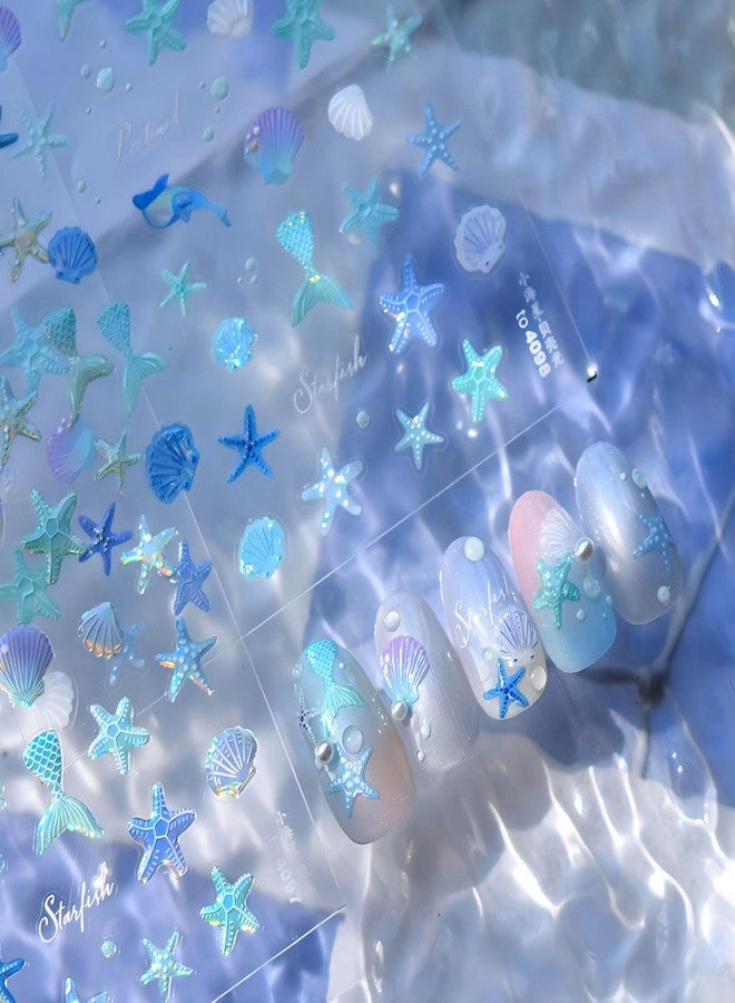 Dedyel Ocean Nail Art Stickers 5D Embossed Seashell Starfish Nail Stickers Summer Self Adhesive Nail Stickers for Women Girls DIY Manicure Decoration - Image 3