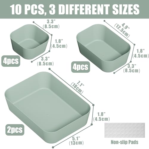 Homhut Plastic Drawer Organizers 10 PCS Drawer Organizer Bins Bathroom and Vanity Organizer Plastic Tray Makeup organizer and storage for Makeup Bedroom Kitchen Gadgets Utensils and Office Green - Image 3