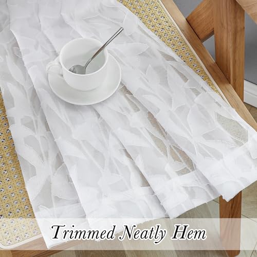 Lecloud Leia Texture White Curtains Sheer Valance 14 Inch Long 2 PCS, Dual Rod Pockets Window Small Curtain Kitchen/Bedroom/Living Room, Light Filtering Clip Jacquard Leaf Curtains Valance, 38W x 14L - Image 4