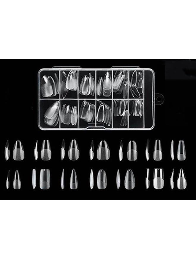 Generic Almond Fake Gel Nail Tips 120pcs Almond Press on Nails Medium French Design Clear Full Cover Artificial Almond False Nails Transparent Semi Frosted Nail Plate for Home DIY Nail Salon Nail Extension  - Image 2