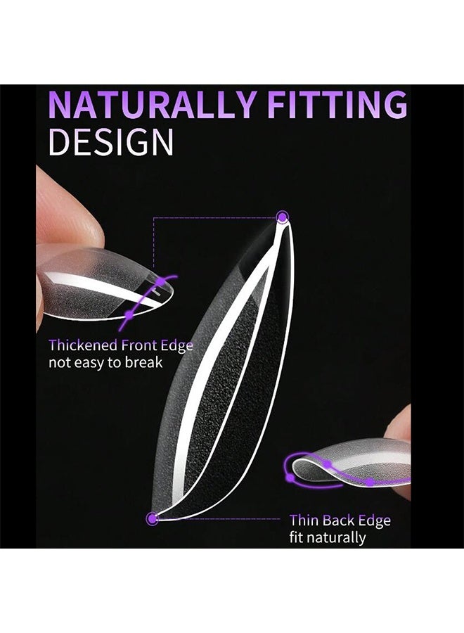 Generic Almond Fake Gel Nail Tips 120pcs Almond Press on Nails Medium French Design Clear Full Cover Artificial Almond False Nails Transparent Semi Frosted Nail Plate for Home DIY Nail Salon Nail Extension  - Image 4