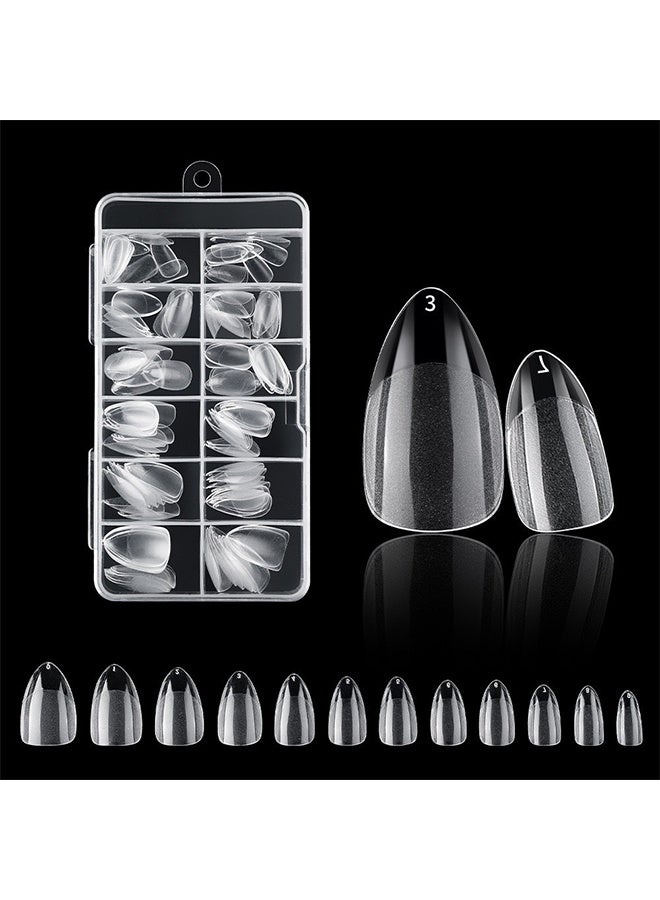 Generic Almond Fake Gel Nail Tips 120pcs Almond Press on Nails Medium French Design Clear Full Cover Artificial Almond False Nails Transparent Semi Frosted Nail Plate for Home DIY Nail Salon Nail Extension  - Image 1