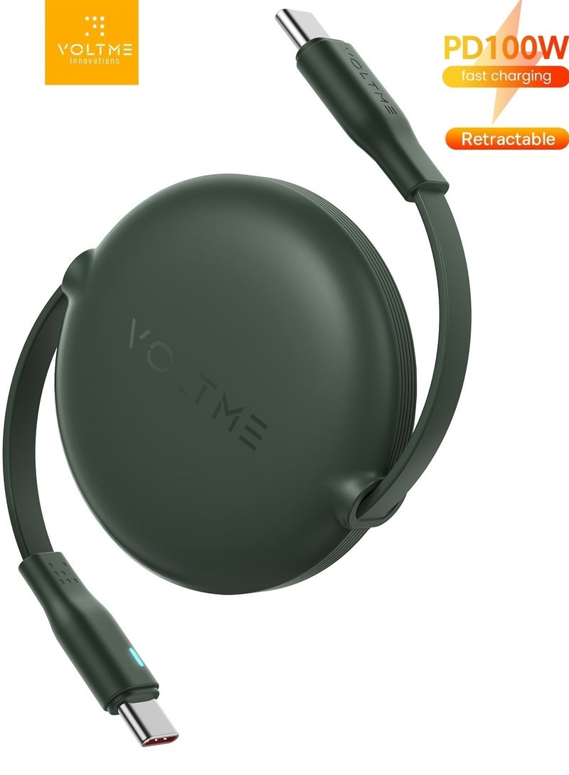 VOLTME 100W 5A Retractable Type C Cable with Power Delivery (PD) & E-Marker Chip (1m, 3ft) – Super Fast Charging & Data Sync USB-C to USB-C Cord Compatible with iPhone Air, 17/17 Pro/17 Pro Max, iPhone 16/16 Pro/16 Pro Max, iPhone 15 Series, iPad Pro M4, iPad Air M2, MacBook Pro/Air M3 M2, Galaxy S25/S24 Ultra, Pixel 9 Pro, Xiaomi 14 Ultra, OnePlus 12, ROG Alien, Steam Deck, Legion Go, Nintendo Switch, DJI Pocket 3, Sony ZV-E10, Dell XPS, HP Spectre, USB C Earbuds, Power Banks & More (Green) - Image 1