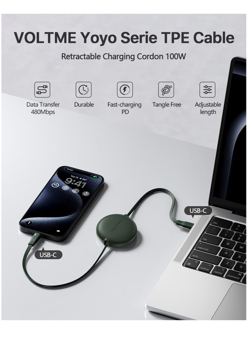 VOLTME 100W 5A Retractable Type C Cable with Power Delivery (PD) & E-Marker Chip (1m, 3ft) – Super Fast Charging & Data Sync USB-C to USB-C Cord Compatible with iPhone Air, 17/17 Pro/17 Pro Max, iPhone 16/16 Pro/16 Pro Max, iPhone 15 Series, iPad Pro M4, iPad Air M2, MacBook Pro/Air M3 M2, Galaxy S25/S24 Ultra, Pixel 9 Pro, Xiaomi 14 Ultra, OnePlus 12, ROG Alien, Steam Deck, Legion Go, Nintendo Switch, DJI Pocket 3, Sony ZV-E10, Dell XPS, HP Spectre, USB C Earbuds, Power Banks & More (Green) - Image 2