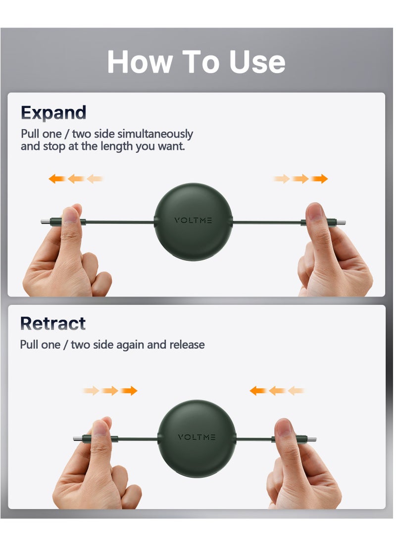 VOLTME 100W 5A Retractable Type C Cable with Power Delivery (PD) & E-Marker Chip (1m, 3ft) – Super Fast Charging & Data Sync USB-C to USB-C Cord Compatible with iPhone Air, 17/17 Pro/17 Pro Max, iPhone 16/16 Pro/16 Pro Max, iPhone 15 Series, iPad Pro M4, iPad Air M2, MacBook Pro/Air M3 M2, Galaxy S25/S24 Ultra, Pixel 9 Pro, Xiaomi 14 Ultra, OnePlus 12, ROG Alien, Steam Deck, Legion Go, Nintendo Switch, DJI Pocket 3, Sony ZV-E10, Dell XPS, HP Spectre, USB C Earbuds, Power Banks & More (Green) - Image 4