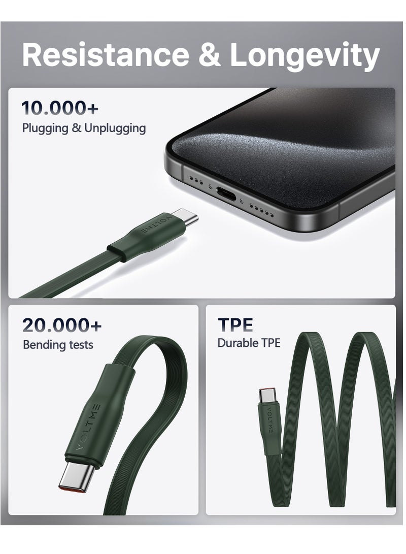 VOLTME 100W 5A Retractable Type C Cable with Power Delivery (PD) & E-Marker Chip (1m, 3ft) – Super Fast Charging & Data Sync USB-C to USB-C Cord Compatible with iPhone Air, 17/17 Pro/17 Pro Max, iPhone 16/16 Pro/16 Pro Max, iPhone 15 Series, iPad Pro M4, iPad Air M2, MacBook Pro/Air M3 M2, Galaxy S25/S24 Ultra, Pixel 9 Pro, Xiaomi 14 Ultra, OnePlus 12, ROG Alien, Steam Deck, Legion Go, Nintendo Switch, DJI Pocket 3, Sony ZV-E10, Dell XPS, HP Spectre, USB C Earbuds, Power Banks & More (Green) - Image 5