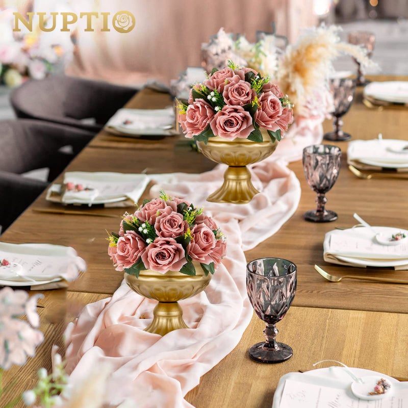 NUPTIO Artificial Flower Centrepieces for Tables - 10 Pcs Dusty Rose Fake Flowers Roses Balls 9.5in Diameter - Silk Faux Rose Arrangement for Wedding Party Centerpiece Table Decorations - Image 3
