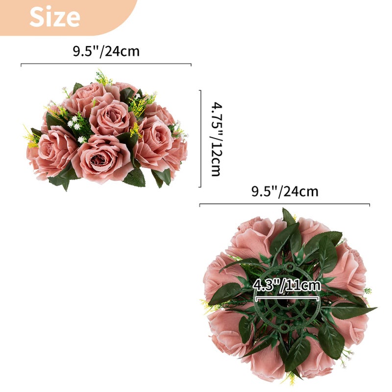 NUPTIO Artificial Flower Centrepieces for Tables - 10 Pcs Dusty Rose Fake Flowers Roses Balls 9.5in Diameter - Silk Faux Rose Arrangement for Wedding Party Centerpiece Table Decorations - Image 5