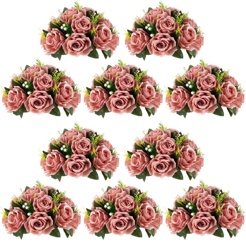 NUPTIO Artificial Flower Centrepieces for Tables - 10 Pcs Dusty Rose Fake Flowers Roses Balls 9.5in Diameter - Silk Faux Rose Arrangement for Wedding Party Centerpiece Table Decorations - Image 1