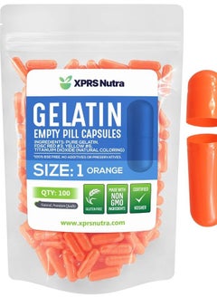 XPRS Nutra Size 1 Empty Capsules - 100 Count Empty Gelatin Capsules - Empty Pill Capsules - DIY Capsule Filling - Pure Bovine Pill Capsules Empty Gel Caps (Orange)  - Image 1