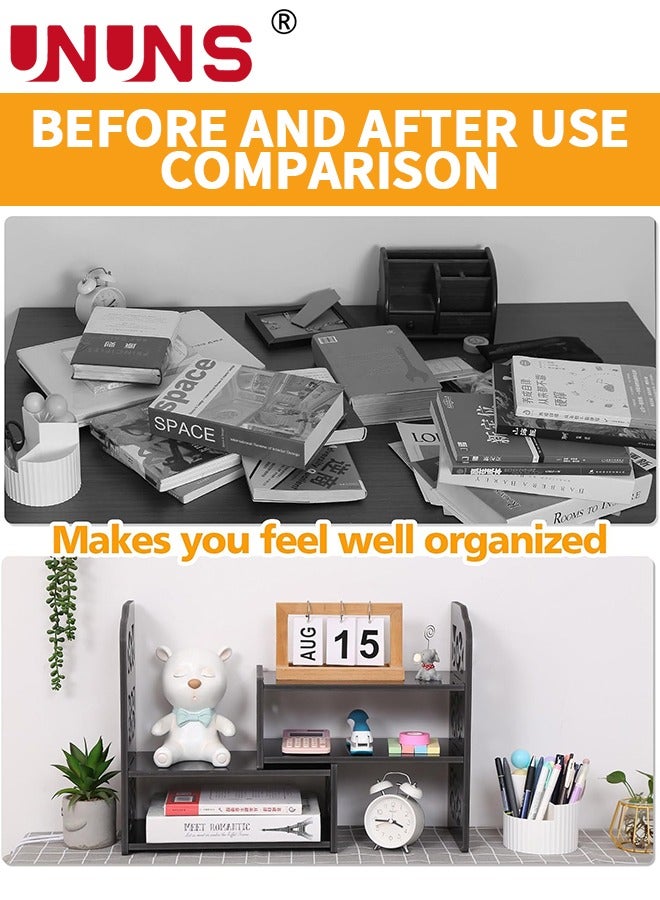 UNUNS Desktop Bookshelf,PVC Expandable Wood Desktop Bookshelf,Desktop Organizer Office Storage Rack,Free Style Rotation Display Shelf,Desk Top Shelfing,Home Decor - Image 2