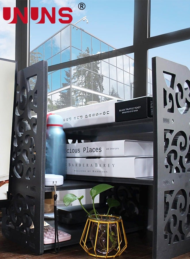 UNUNS Desktop Bookshelf,PVC Expandable Wood Desktop Bookshelf,Desktop Organizer Office Storage Rack,Free Style Rotation Display Shelf,Desk Top Shelfing,Home Decor - Image 4