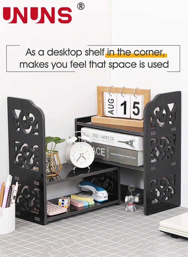 UNUNS Desktop Bookshelf,PVC Expandable Wood Desktop Bookshelf,Desktop Organizer Office Storage Rack,Free Style Rotation Display Shelf,Desk Top Shelfing,Home Decor - Image 3