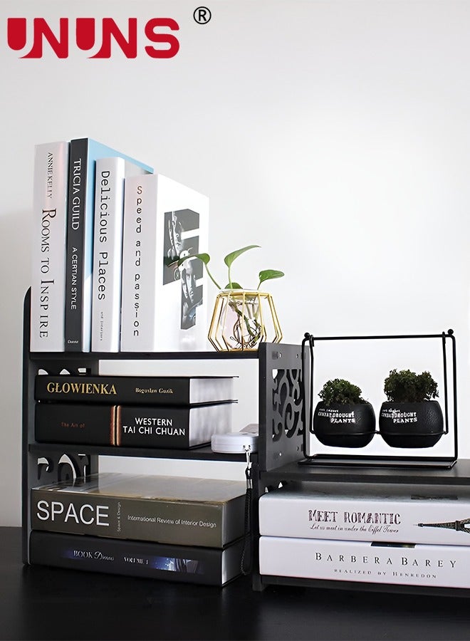 UNUNS Desktop Bookshelf,PVC Expandable Wood Desktop Bookshelf,Desktop Organizer Office Storage Rack,Free Style Rotation Display Shelf,Desk Top Shelfing,Home Decor - Image 5