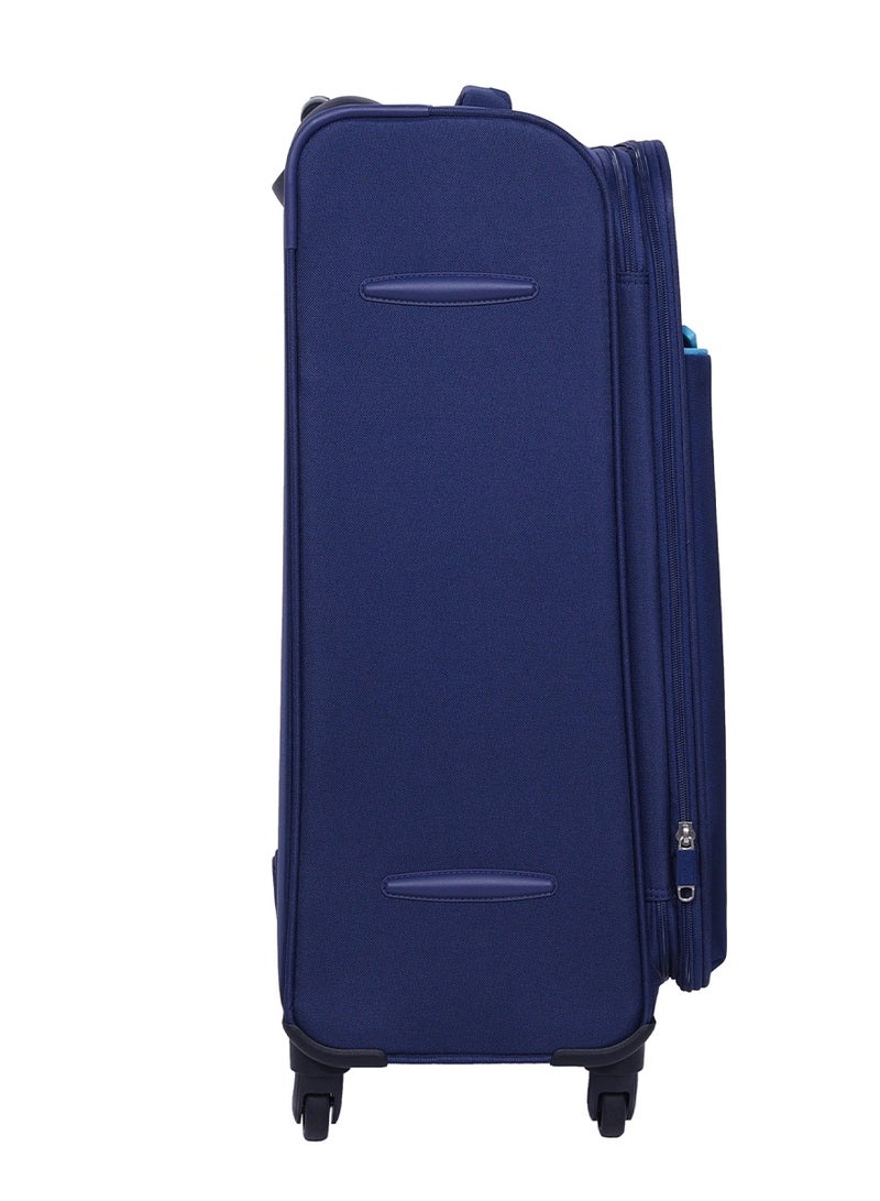 AMERICAN TOURISTER Jamaica Suitcase Set of 3, Cabin, Medium & Large (58 + 69 + 80 CM), 4 Spinner Wheels, Soft Top, 100% Polyester, Navy|TSA Combination Lock|Expandable|Voluminous Front Pocket|Corner Guard|Retractable Aluminum Handle - 3 Years Global Warranty - Image 3