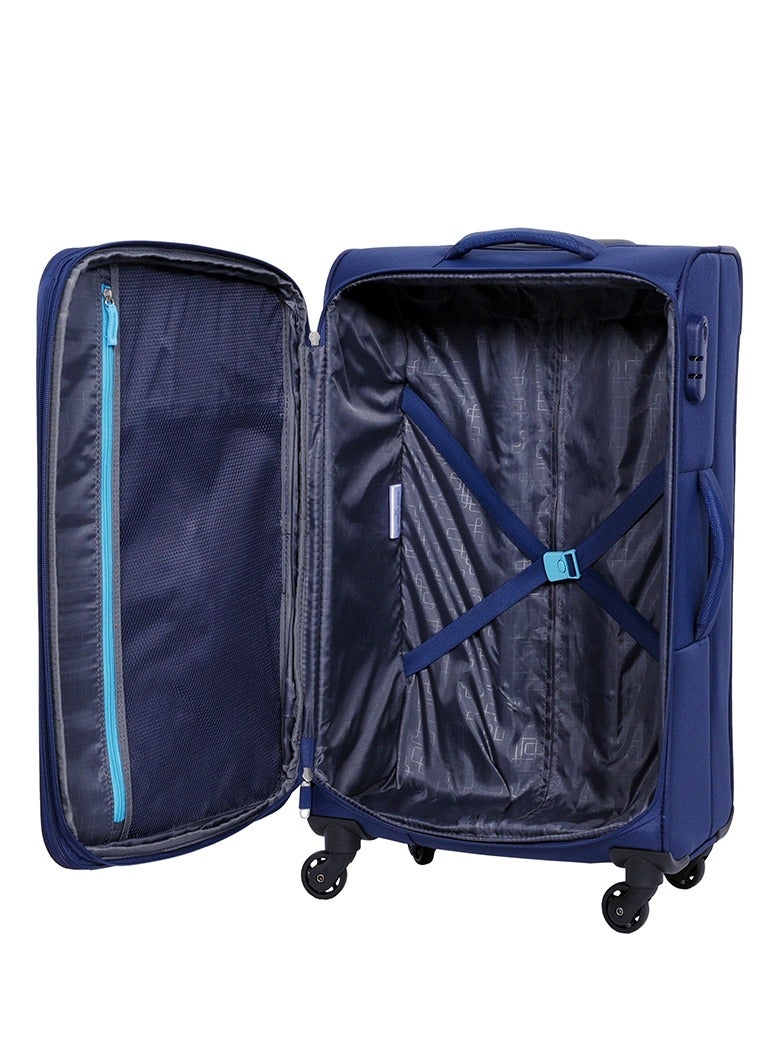 AMERICAN TOURISTER Jamaica Suitcase Set of 3, Cabin, Medium & Large (58 + 69 + 80 CM), 4 Spinner Wheels, Soft Top, 100% Polyester, Navy|TSA Combination Lock|Expandable|Voluminous Front Pocket|Corner Guard|Retractable Aluminum Handle - 3 Years Global Warranty - Image 5